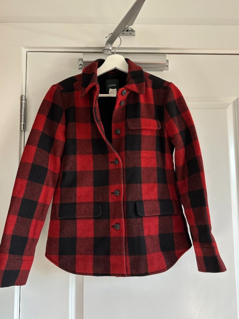 J.Crew Buffalo Plaid Checked Red & Black Wool Jacket Coat Size 0